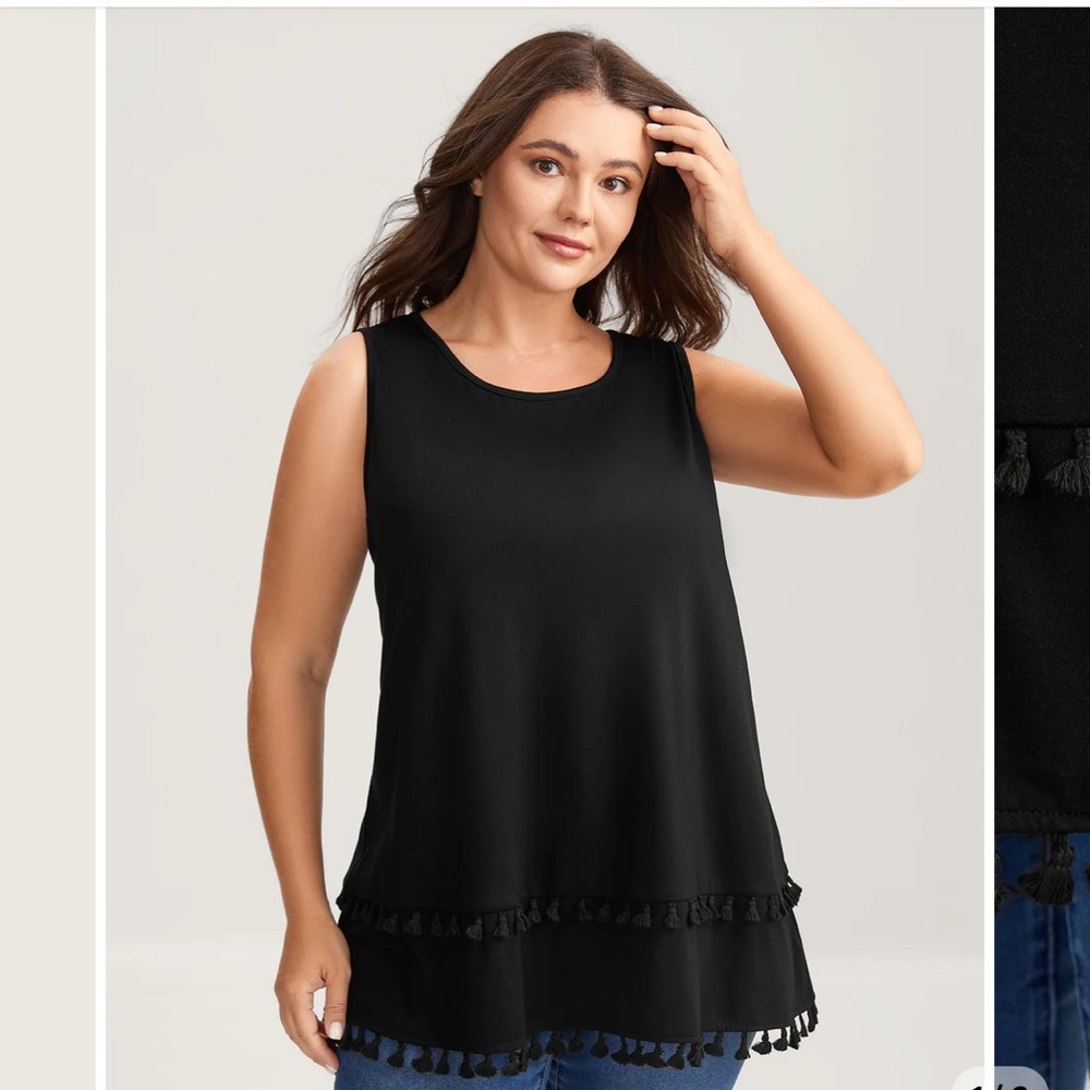 Black Sleeveless Top with Tassel Hem